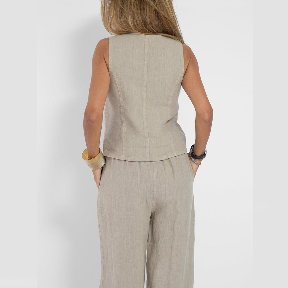 V-hals Mouwloze Top En Losse Rechte Broek